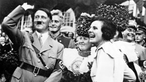 Adolf Hitler with film maker Leni Riefenstahl on Nazi party day in Nuremberg, 1934. Photo: Pictures from History/Universal Images Group via Getty Images