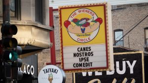The Wieners Circle, a famous Chicago hot dog stand, celebrates the announcement of a pope from Chicago with a sign in Latin that reads “He has eaten our dogs”. Photo: Scott Olson/Getty
