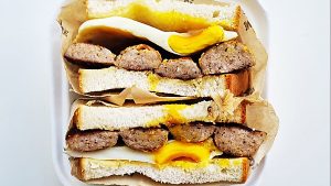 A sausage and egg sandwich from Rise and Dine in Lambeth. Photo: Josh Barrie