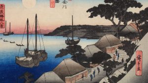 Tōkaidō Autumn Moon: Restaurants at Kanagawa, Musashi Province, about 1839 By Utagawa Hiroshige (1797-1858) Colour woodblock print Collection of Alan Medaugh © Alan Medaugh